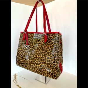 Brighton Leopard Print Large Tote Trimmed in Red. EUC